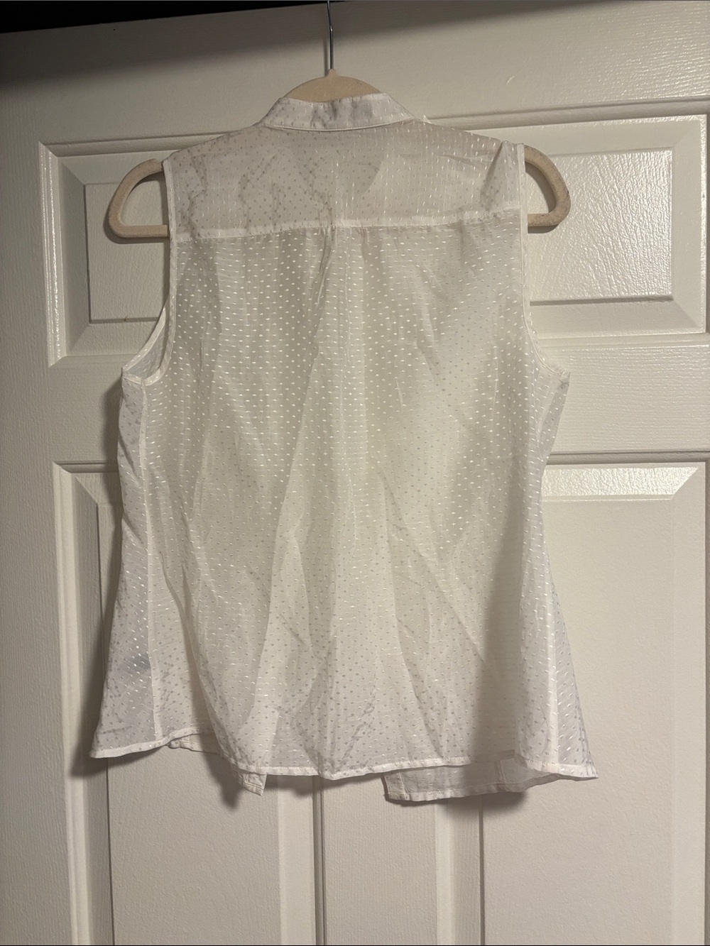 The Limited Silk & Cotton White Sleeveless Ruffle-Front Dot-Texture Blouse - Picture 5 of 5